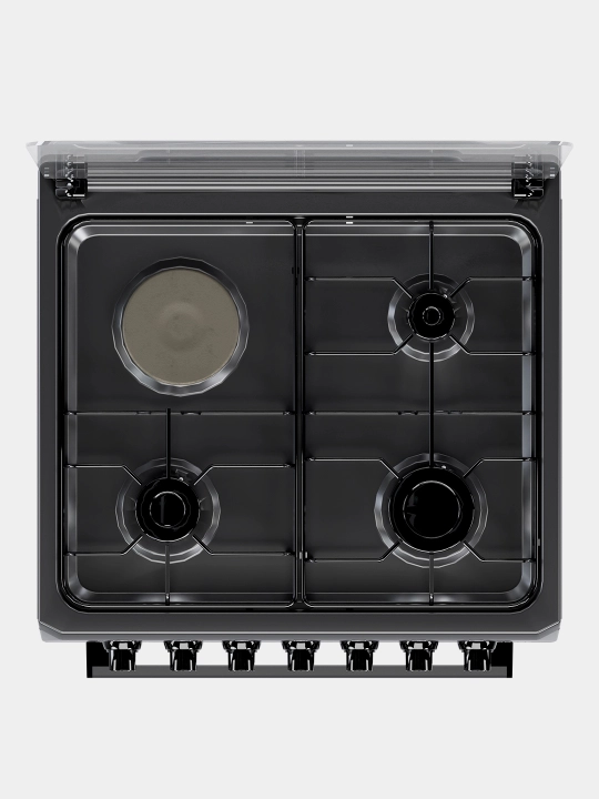 Gaz plita Ideal L350 3+1, 65 litr9 pech, 60×60 cm — 4 konforka, to'q-kulrang