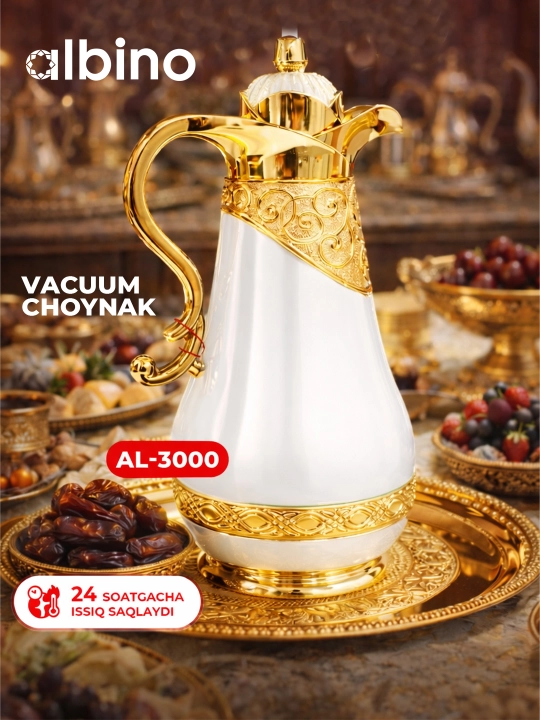 Albino termos, tilla suvi yugurtirilgan choynak, Ramazan sovg‘a, 1 l - 