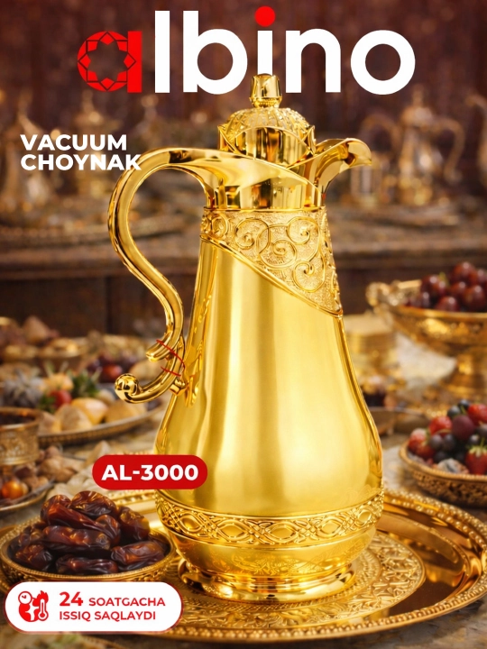 Albino termos, tilla suvi yugurtirilgan choynak, Ramazan sovg‘a, 1 l - 