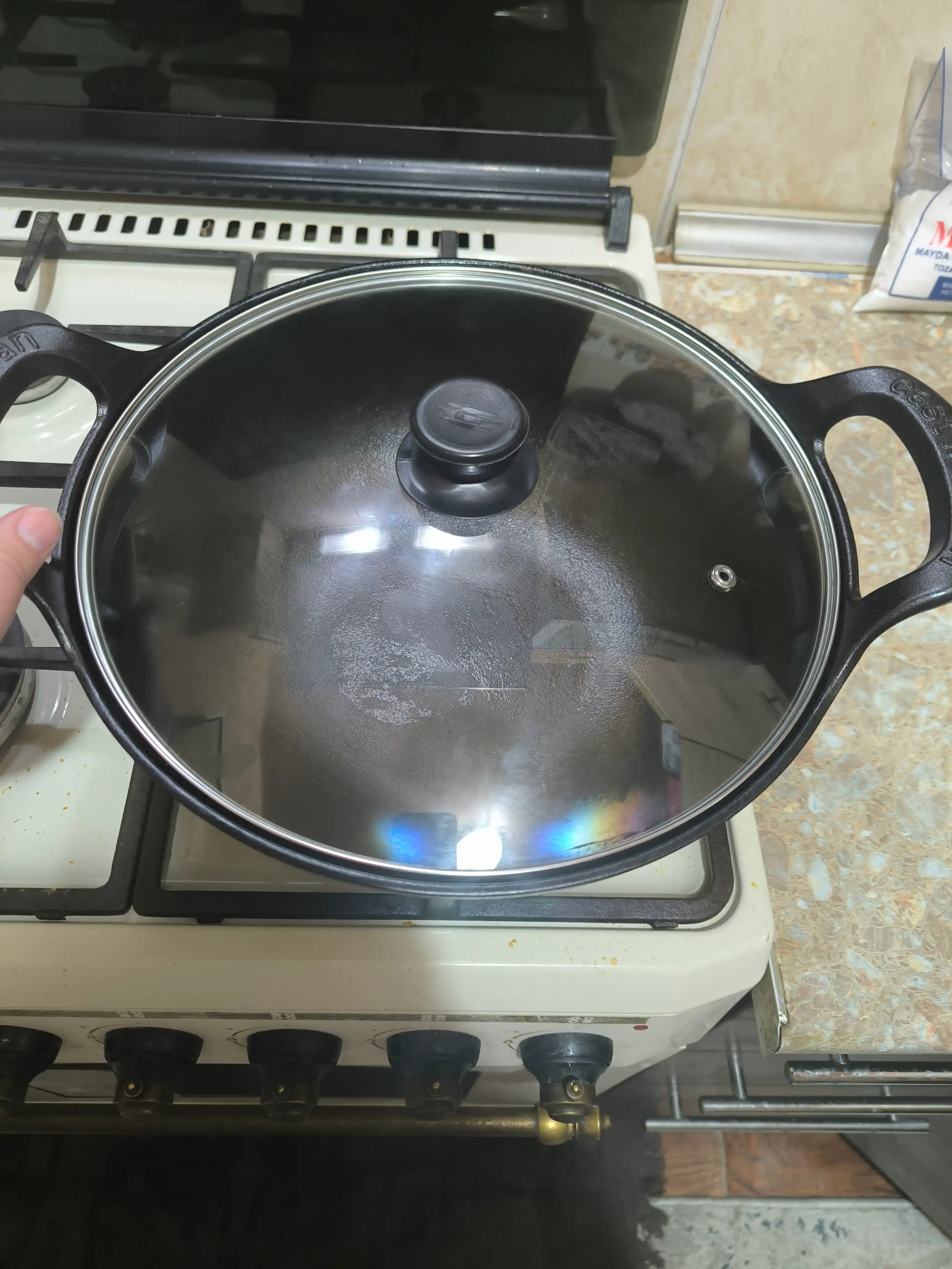 Cho‘yan qozon, toblangan shisha qopqoq, kimyoviy qoplamasiz