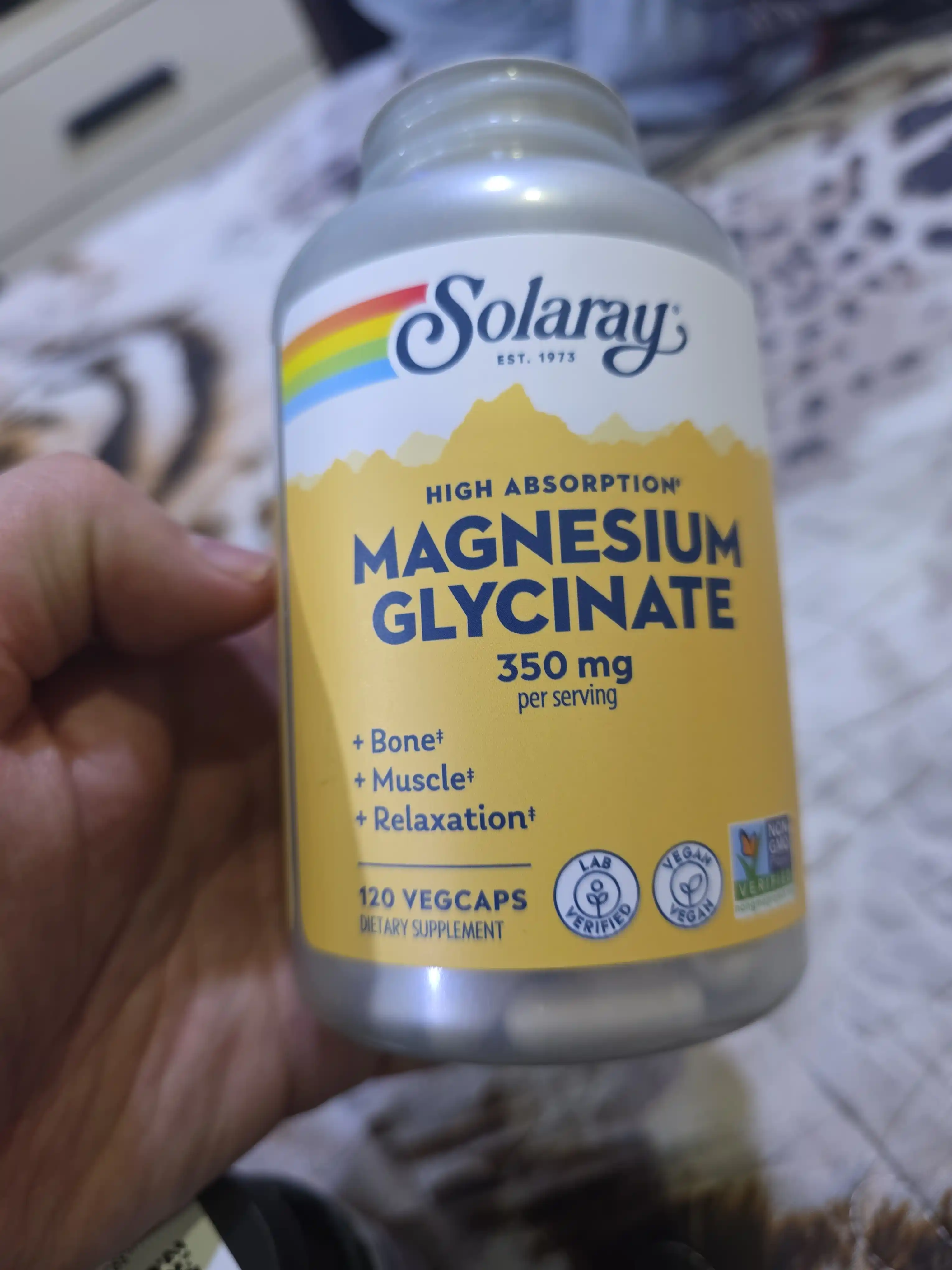 Solaray, Yuqori o‘zlashuvchan magniy glitsinat, AQSH 350 mg, 120 ta o‘simlik kapsulasi