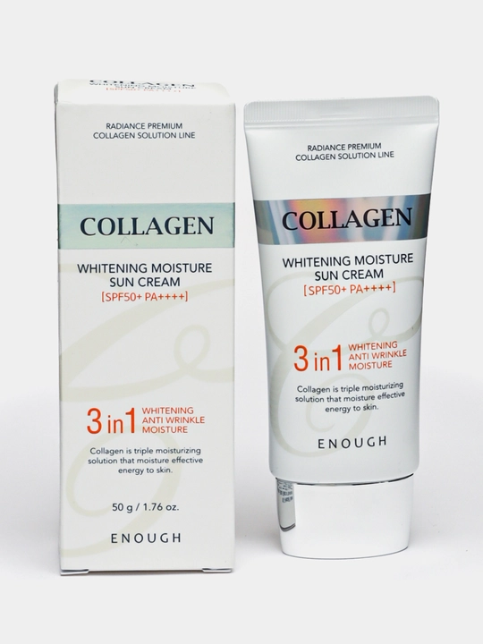 Oqartiruvchi ajinga qarshi quyoshdan himoya kollagenli SPF krem Enough 3 in 1,PA+++, 50 ml