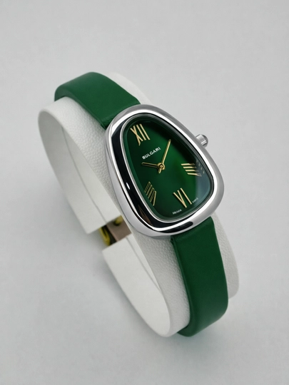 Женские наручные часы BVLGARI, с кожаным ремешком, в коробке — LWATCHS-0000010-ЗЕЛЕН