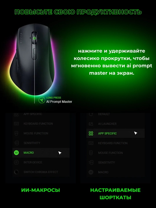 Razer Pro Click V2 simsiz o‘yin sichqonchasi, RGB yoritish, 30000 dpi, Bluetooth