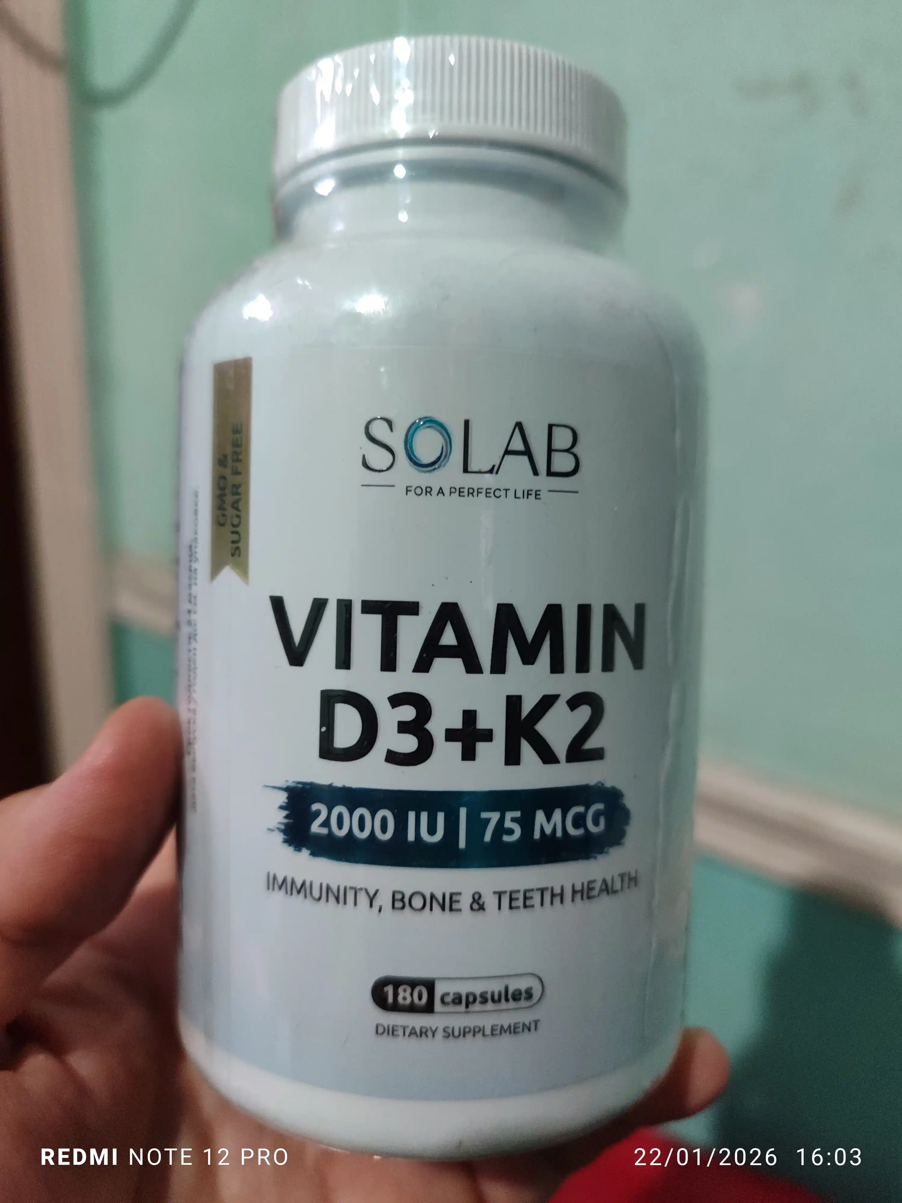 Витамин D3+К2, SOLAB, D3 2000 МЕ, 180 капсул