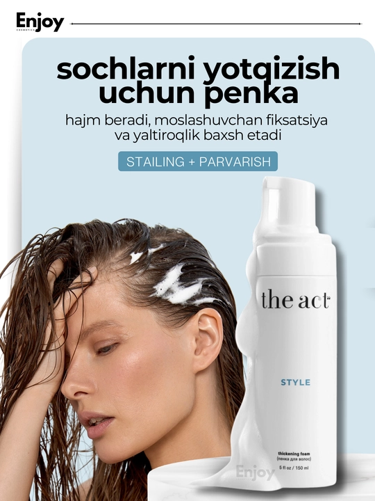 Pena, pasta, sprey, pudra uchun soch układkasi The Act, hajm, fiksatsiya, termohimoya