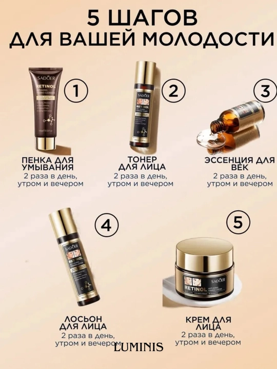 SADOER Retinol Anti-Age набор для ухода за лицом, 5 предметов, против морщин