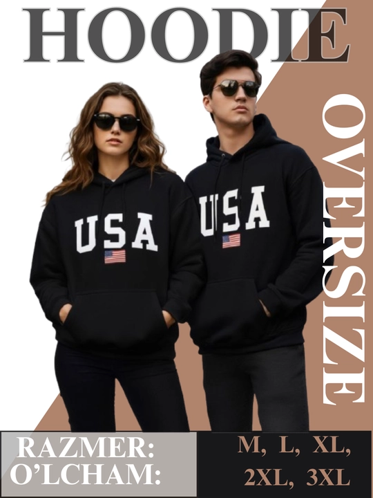 Худи USA оверсайз унисекс, плотная ткань, с капюшоном, для зимы и весны