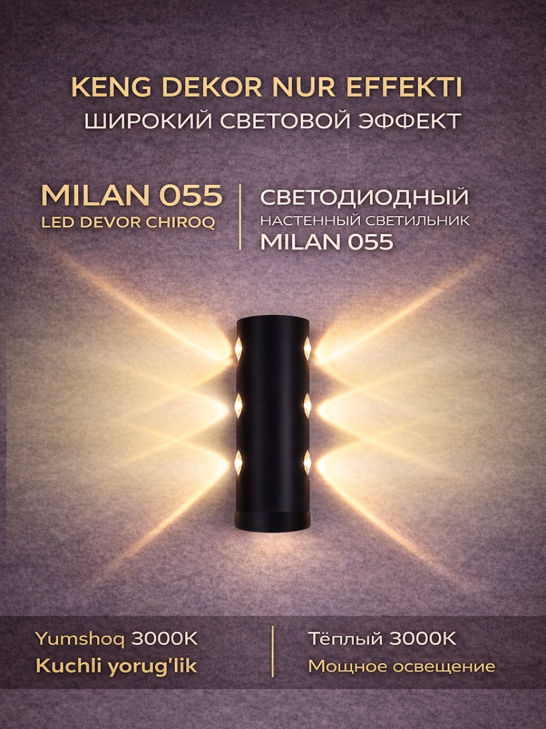 LED, настенный, светильник, Milan 055, Декоративный, 3000K, IP65 - 