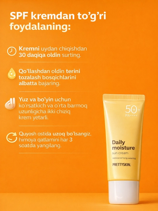 Pretty Skin Yuz uchun namlovchi, quyoshdan himoyalovchi krem SPF50+ PA++++ , 70 ml