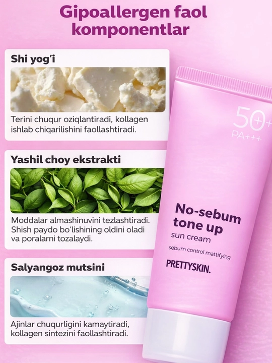 Pretty Skin Yuz uchun namlovchi, quyoshdan himoyalovchi krem SPF50+ PA++++ , 70 ml