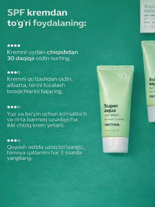 Pretty Skin Yuz uchun namlovchi, quyoshdan himoyalovchi krem SPF50+ PA++++ , 70 ml
