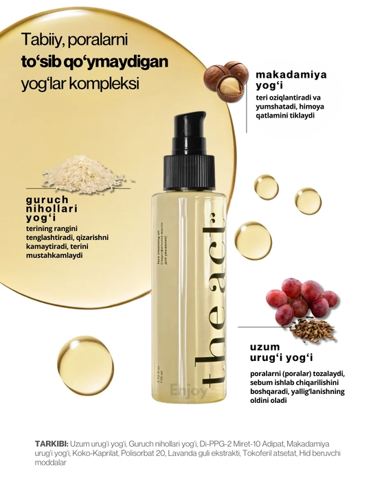 Yuz teri tozalash hidrofilik moyi The Act, makiyaj va SPF ni olib tashlash uchun, 110 ml