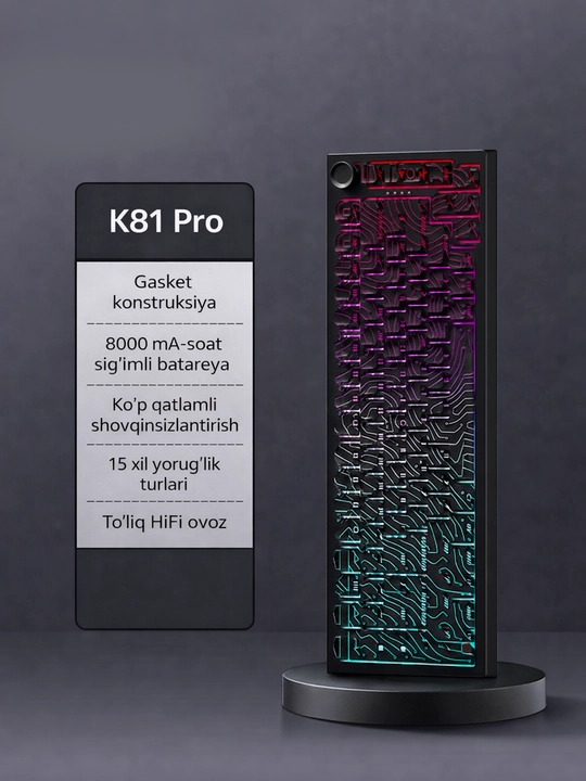 K81 Pro 75% Mexanik Klaviatura – RGB, Hot-Swap, Wireless, Gasket  3 xil ulanish - 