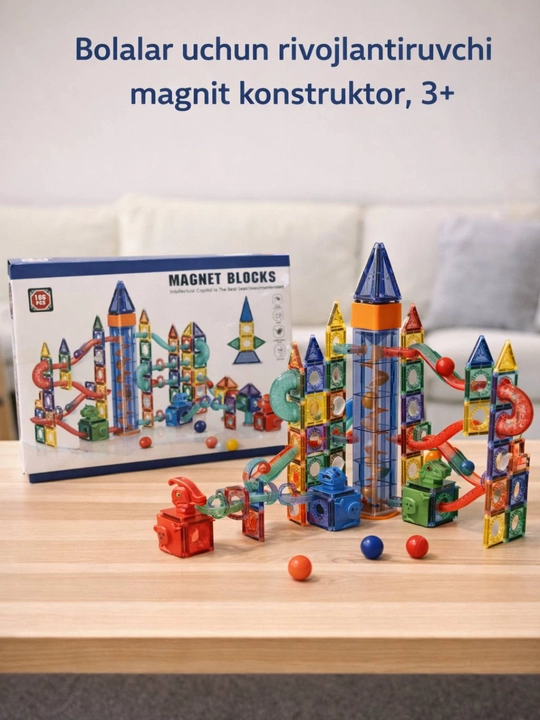 Bolalar uchun rivojlantiruvchi magnit blokli konstruktor, 186 detaldan iborat - 