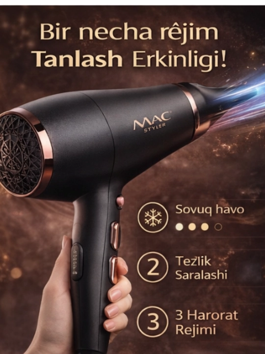 Mac Styler MC-6679 professional fen, 2400 Vt, bir nechta rejim, sovuq havo