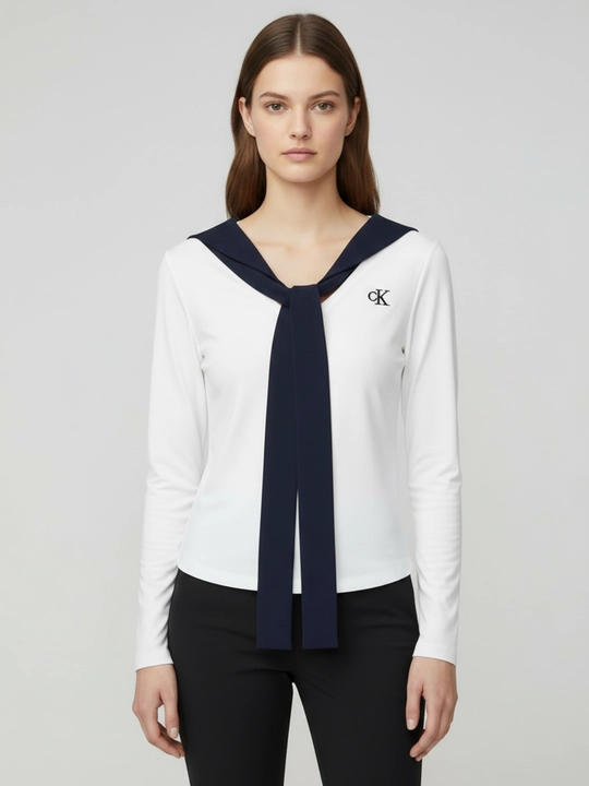 Ayollar uchun Sailor Style V-yengli bluzka, Pekin fabrikasidan, yuqori sifatl! - 