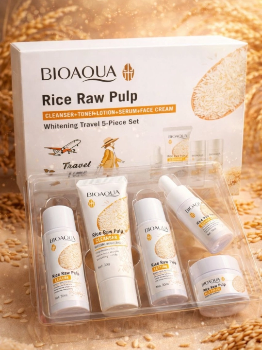 Pushti gialuron kislotasi, yuz parvarishi to‘plami, Rice Raw Pulp mini nabor guruchli - 