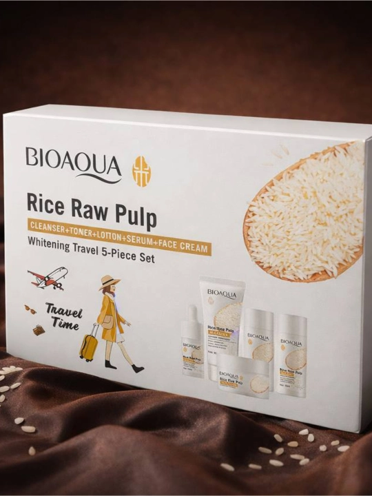 Pushti gialuron kislotasi, yuz parvarishi to‘plami, Rice Raw Pulp mini nabor guruchli