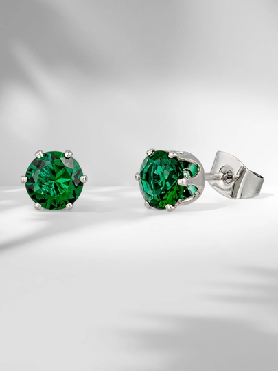 Серьги женские гвоздики - сережки с круглыми кристаллами, бижутерия Amadora, 8 цветов — AMADORA-ER074-ЗЕЛЕН