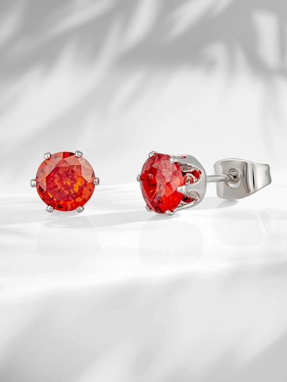 Серьги женские гвоздики - сережки с круглыми кристаллами, бижутерия Amadora, 8 цветов — AMADORA-ER074-КРАСН