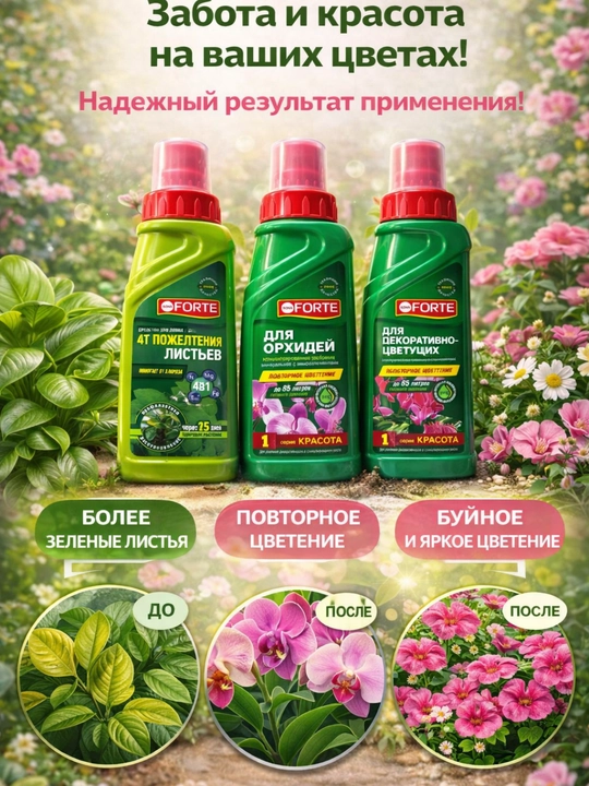 Orxideya va manzarali gulli o‘simliklar uchun Bona Forte o‘g‘iti, konsentrat