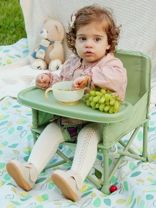 Складной детский стульчик для кормления со столиком, ремнём безопасности, дорожный