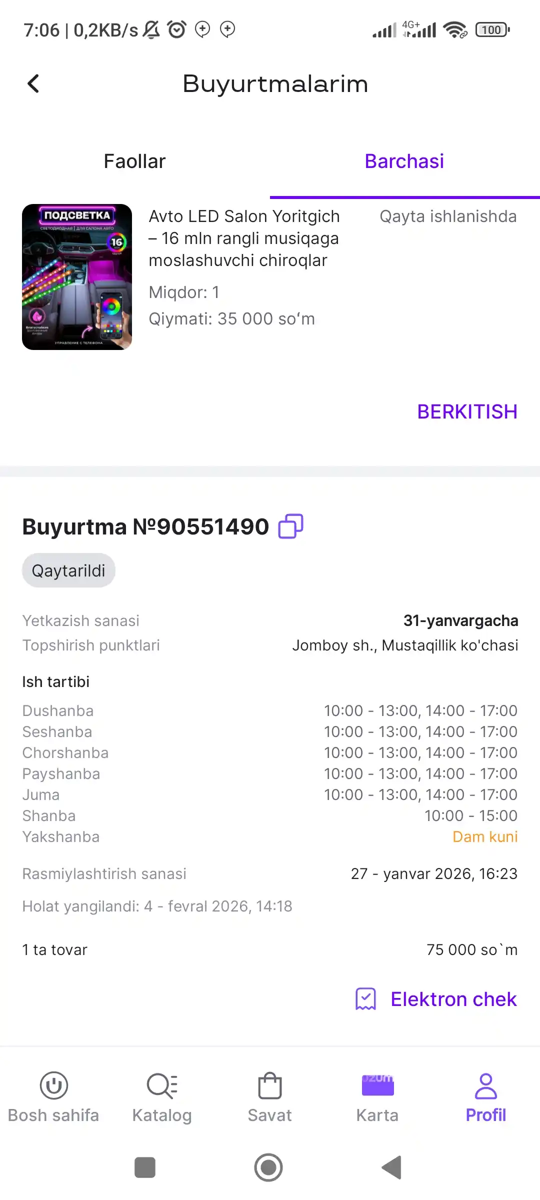 Avto LED Salon Yoritgich – 16 mln rangli musiqaga moslashuvchi chiroqlar