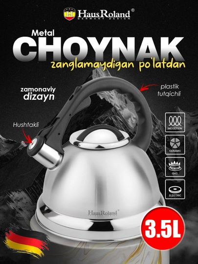 Чайник Haus Roland со свистком, 3.5 л, нержавеющая сталь, для газовой и индукционной плиты