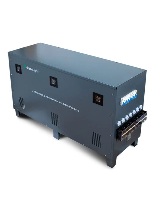 GreenLight kuchlanish stabilizatori, uch fazali 380 V, servoprivodli (30–120 kVA)