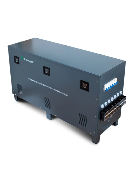 GreenLight kuchlanish stabilizatori, uch fazali 380 V, servoprivodli (30–120 kVA)