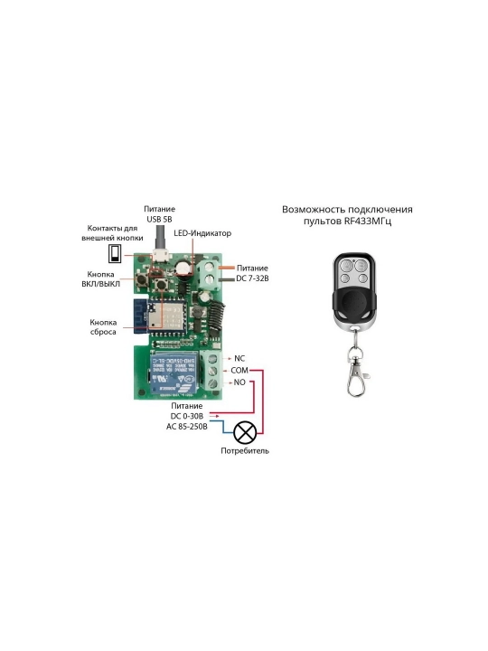 ROXIMO SRM10A003-RFA Quruq kontaktli va RF433MHz aqlli rele moduli