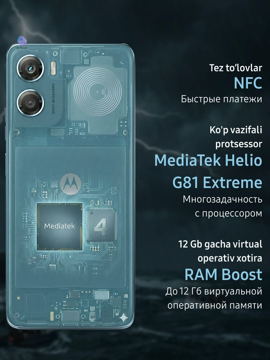 Cмартфон с ИИ Motorola G06, 4/128 Gb, 6.88’, LCD, аккумулятор 5200 мАч