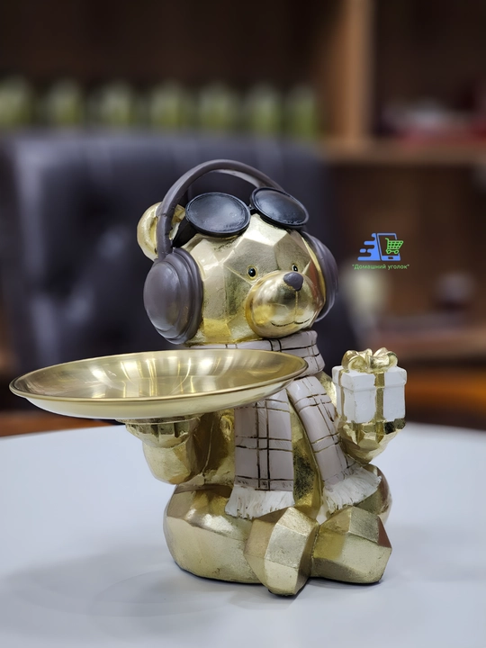 Статуэтка интерьерная «Медведь DJ с подносом», фигурка для ключей и украшений, 21 см