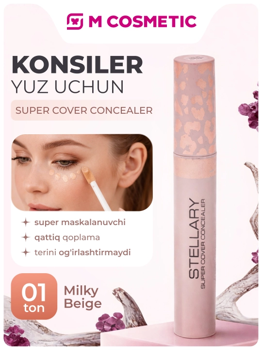 Консилер для лица Stellary, cупермаскирующий, тон 01 Milky Beige, 5 мл