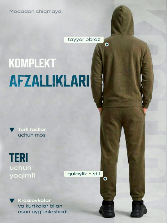 Erkaklar uchun sport kostyumi Nasem, kapyushonli xudi va jogger shim, dvoyka