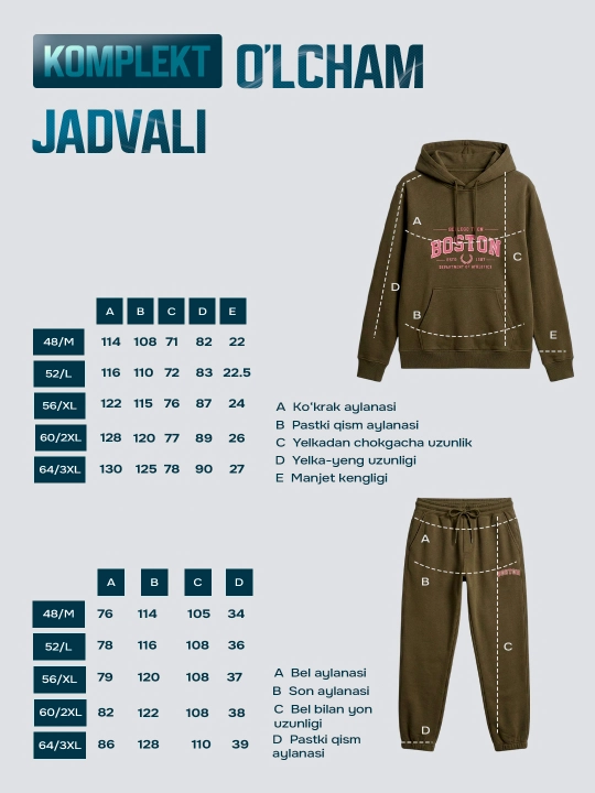 Erkaklar uchun sport kostyumi Nasem, kapyushonli xudi va jogger shim, dvoyka