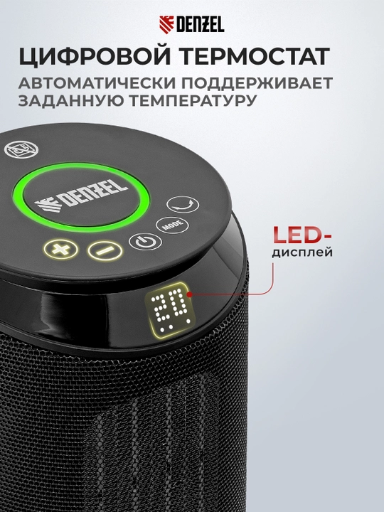 Тепловентилятор DENZEL DTFC-2000X, керамический, 2 кВт, wi-fi, динамик, вращение, 96426