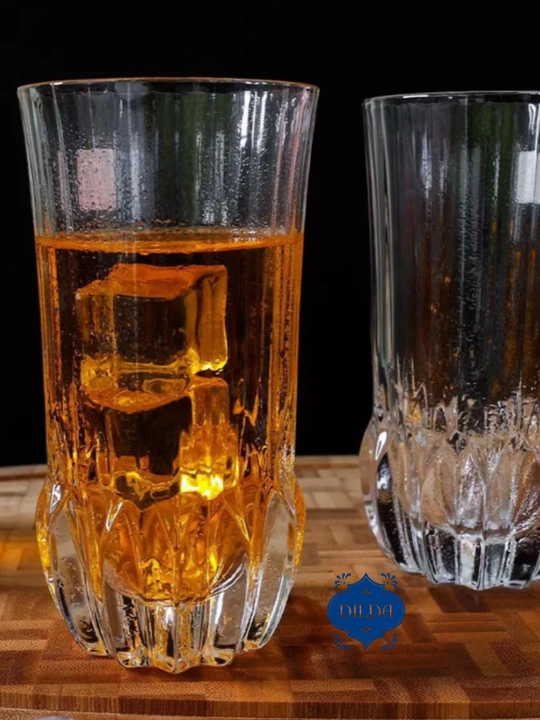 Kokteyl va limonad uchun teksturali, naqshli shisha stakanlar, 6 dona, fujer rangli shisha