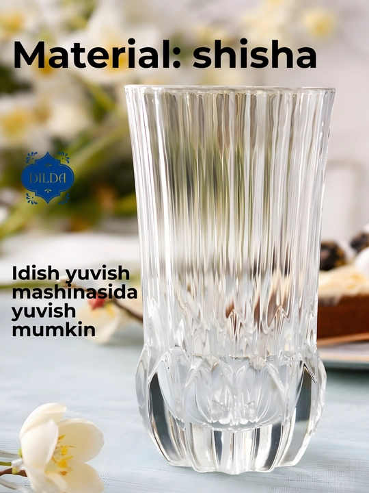 Kokteyl va limonad uchun teksturali, naqshli shisha stakanlar, 6 dona, fujer rangli shisha