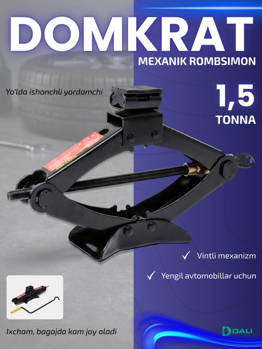 Mexanik rombsimon domkrat avtomobil uchun, 1 - 1.5 - 2 - 2.5 - 3 tonna