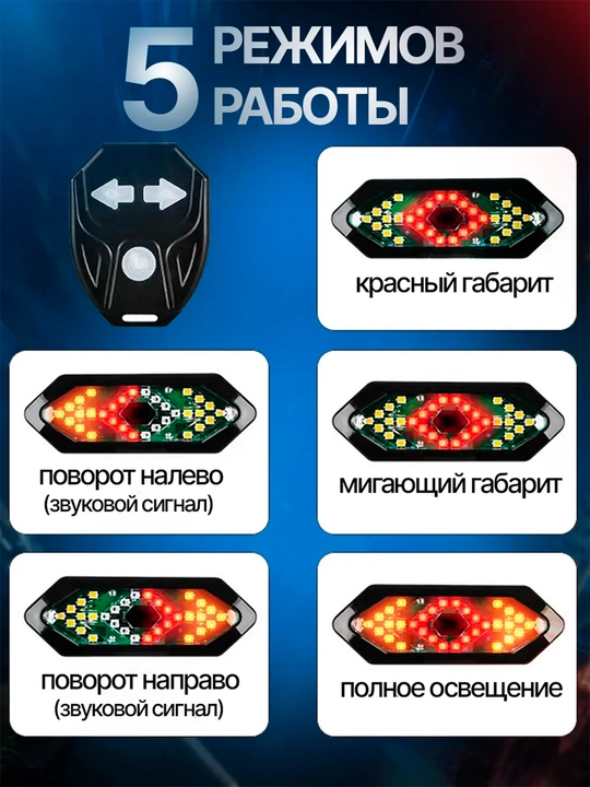 Velosiped uchun burilish chirog'i, sirena, tormoz chiroqining ko'p funksiyali dizayni