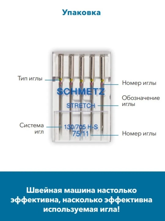 Иглы Schmetz, стандартные для швейных машин 80, 5 шт