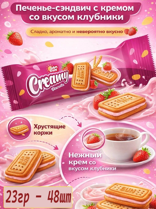 Печенье с начинкой со вкусом клубники SAM SUN - 