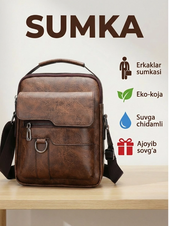 Ekologik charmdan tayyorlangan zamonaviy erkaklar yelka sumkasi (krossbodi) - 