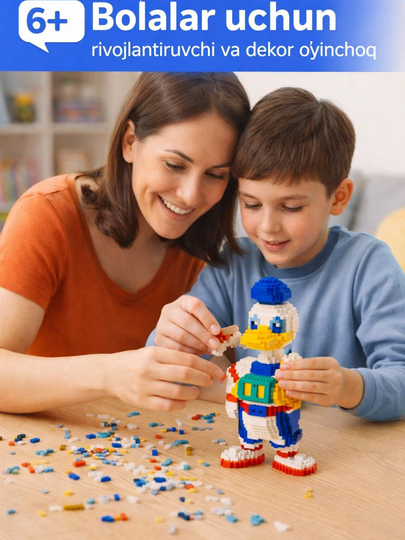 Donald Duck lego konstruktori, mini bloklar, bolalar uchun sovg‘a, 6+, dekor o‘yinchoq - 