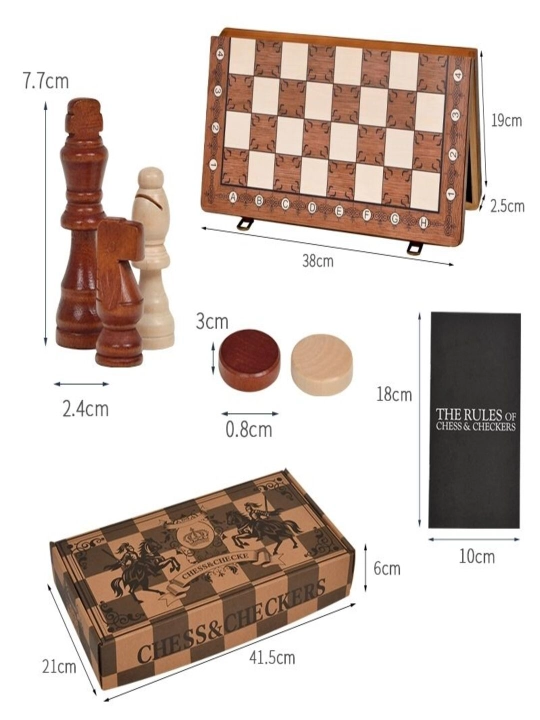 Magnitli shaxmat 2 tasi 1 da, yog'ochdan yasalgan shaxmat va shashka to'plami, 38*38