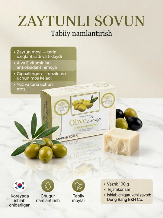 Lusob kosmetik qattiq sovuni, “Zaytun”, 100 g - 