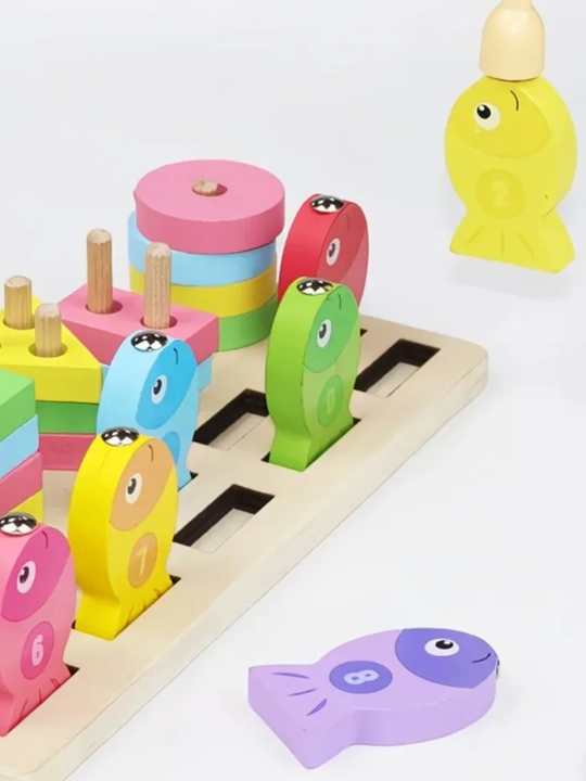 Montessori yog‘och boshqotirma – harflar, raqamlar va shakllar to‘plami