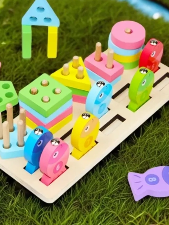 Montessori yog‘och boshqotirma – harflar, raqamlar va shakllar to‘plami